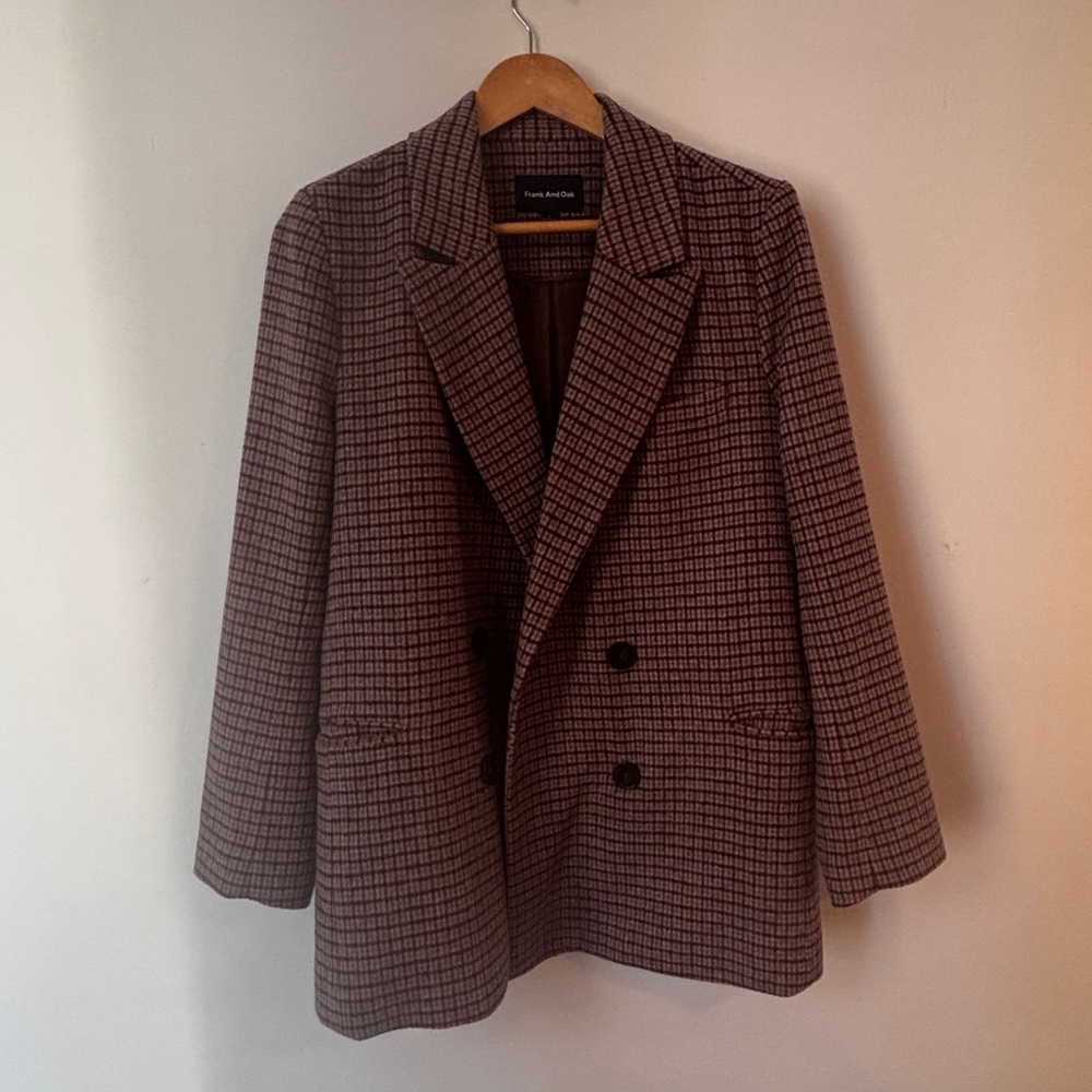 Frank & Oak Houndstooth Double-Breasted Blazer Brown